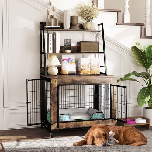 Dog crate furniture with - crate, 3