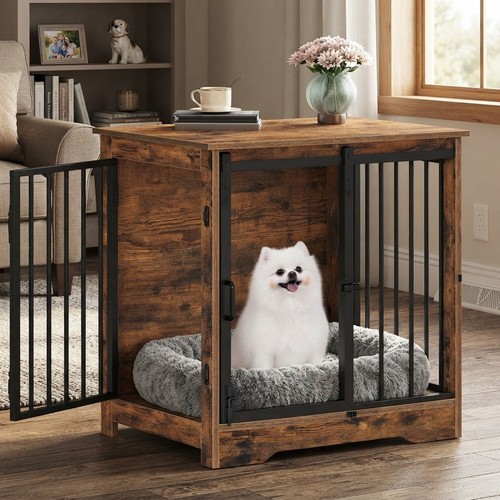 Rustic brown dog crate - brown,