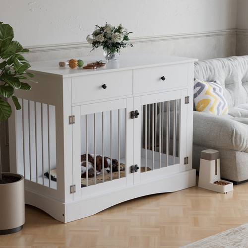 White wooden dog - white,