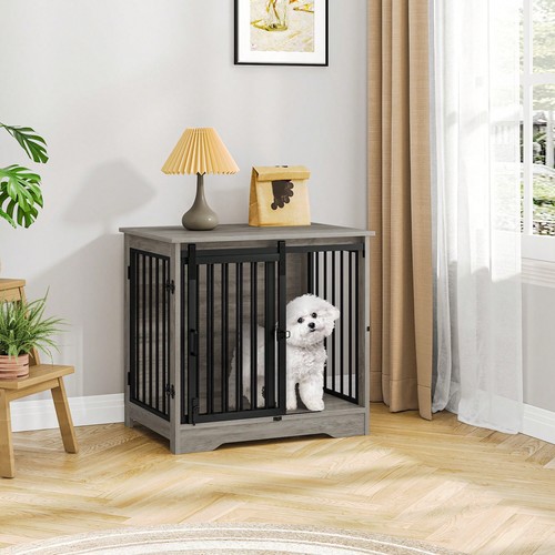 Wooden dog crate 2dr grey - dog,
